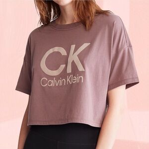 Calvin Klein Mauve Logo Crop Top Size M CK Streetwear Y2K Athleisure Essential